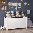 Kids Wooden Toy Box Storage with Safety Hinged Lid for Ages 2+ (White) - Grand Goldman