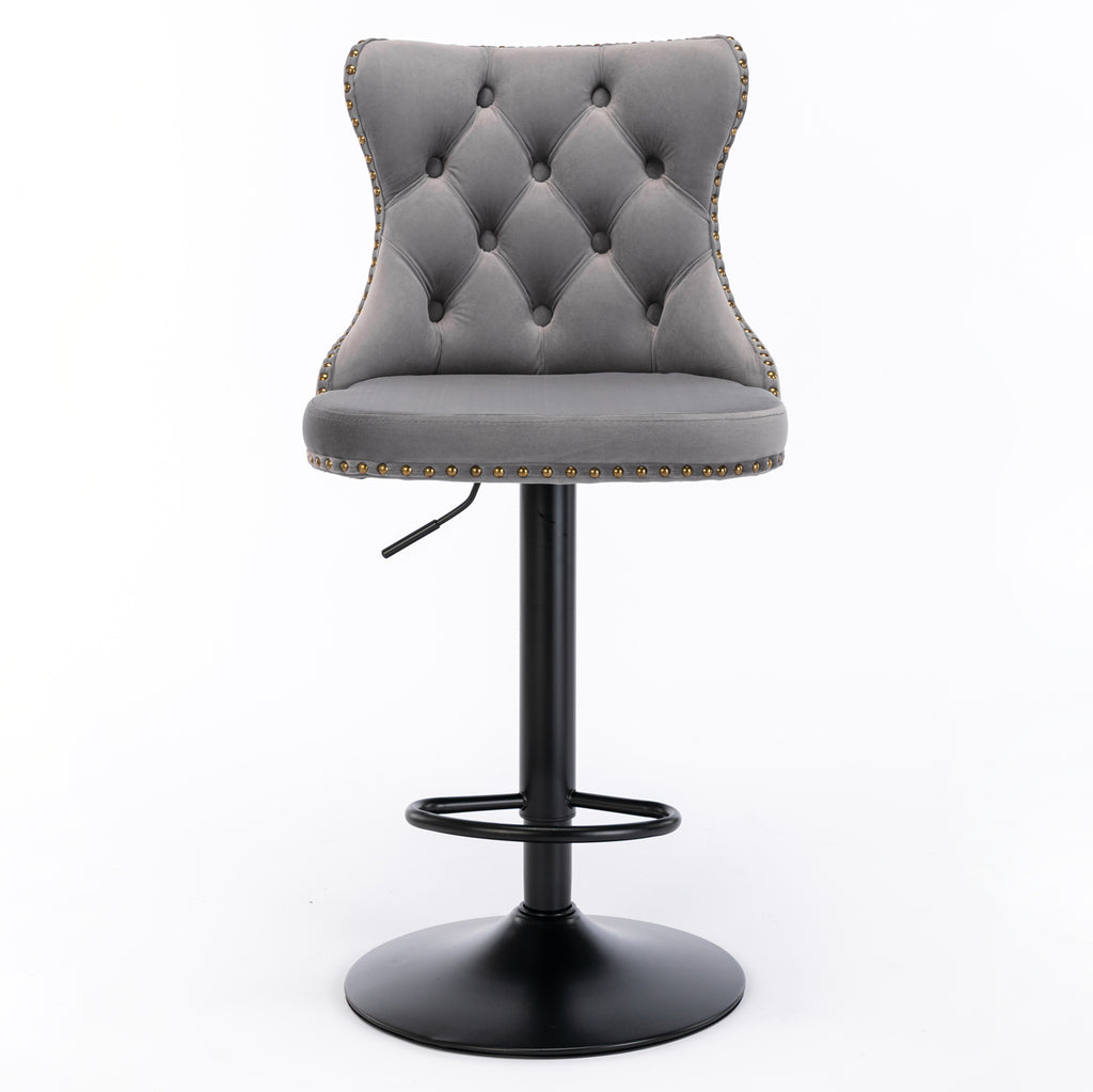 A&A Furniture,Swivel Velvet Barstools Adjusatble Seat Height from 25-33 Inch,17.7 inch base, Modern Upholstered Bar Stools with Backs Comfortable Tufted for Home Pub and Kitchen Island,Gray,Set of 2 - Grand Goldman Shop