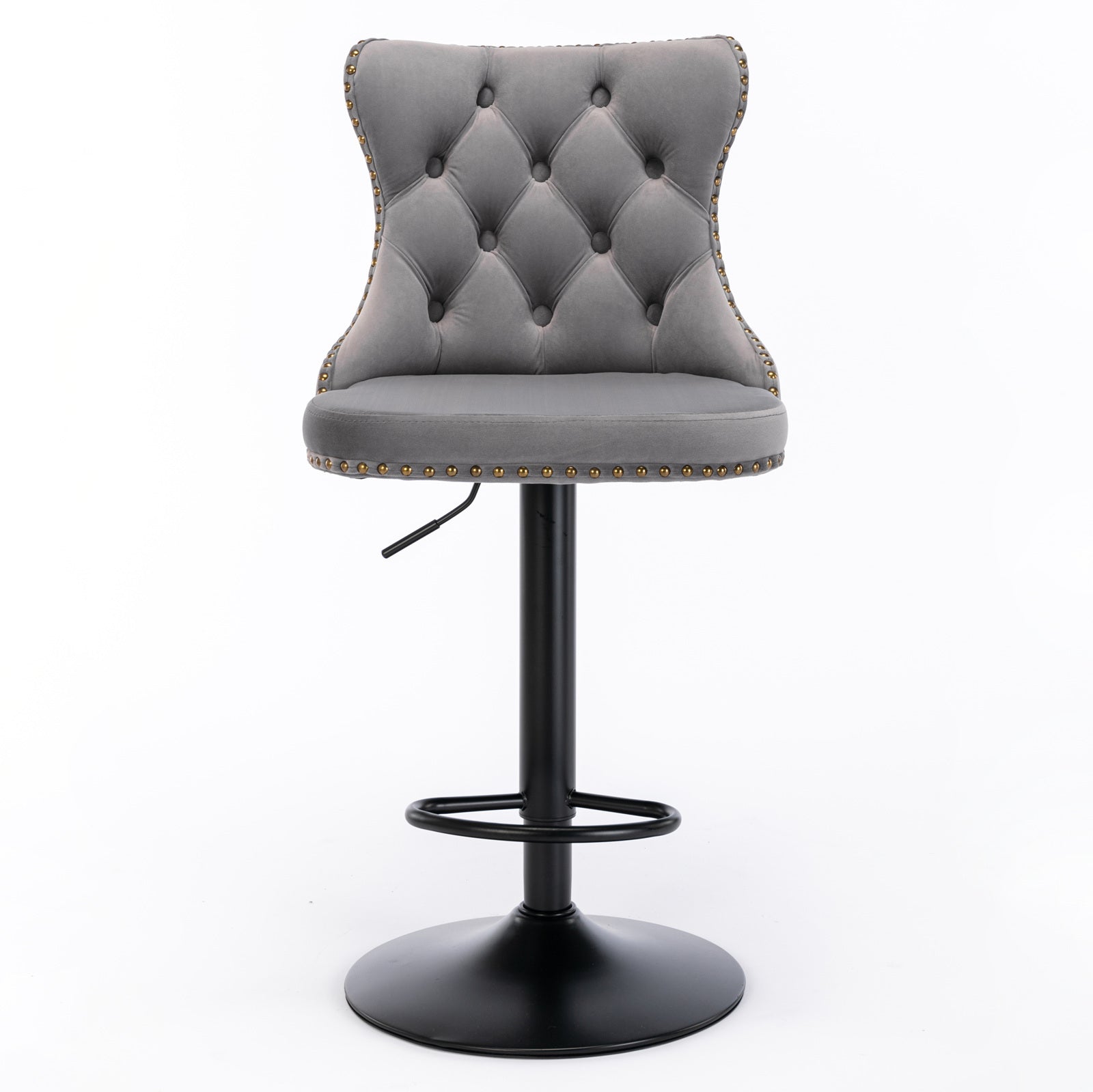 A&A Furniture,Swivel Velvet Barstools Adjusatble Seat Height from 25-33 Inch,17.7 inch base, Modern Upholstered Bar Stools with Backs Comfortable Tufted for Home Pub and Kitchen Island,Gray,Set of 2 - Grand Goldman Shop