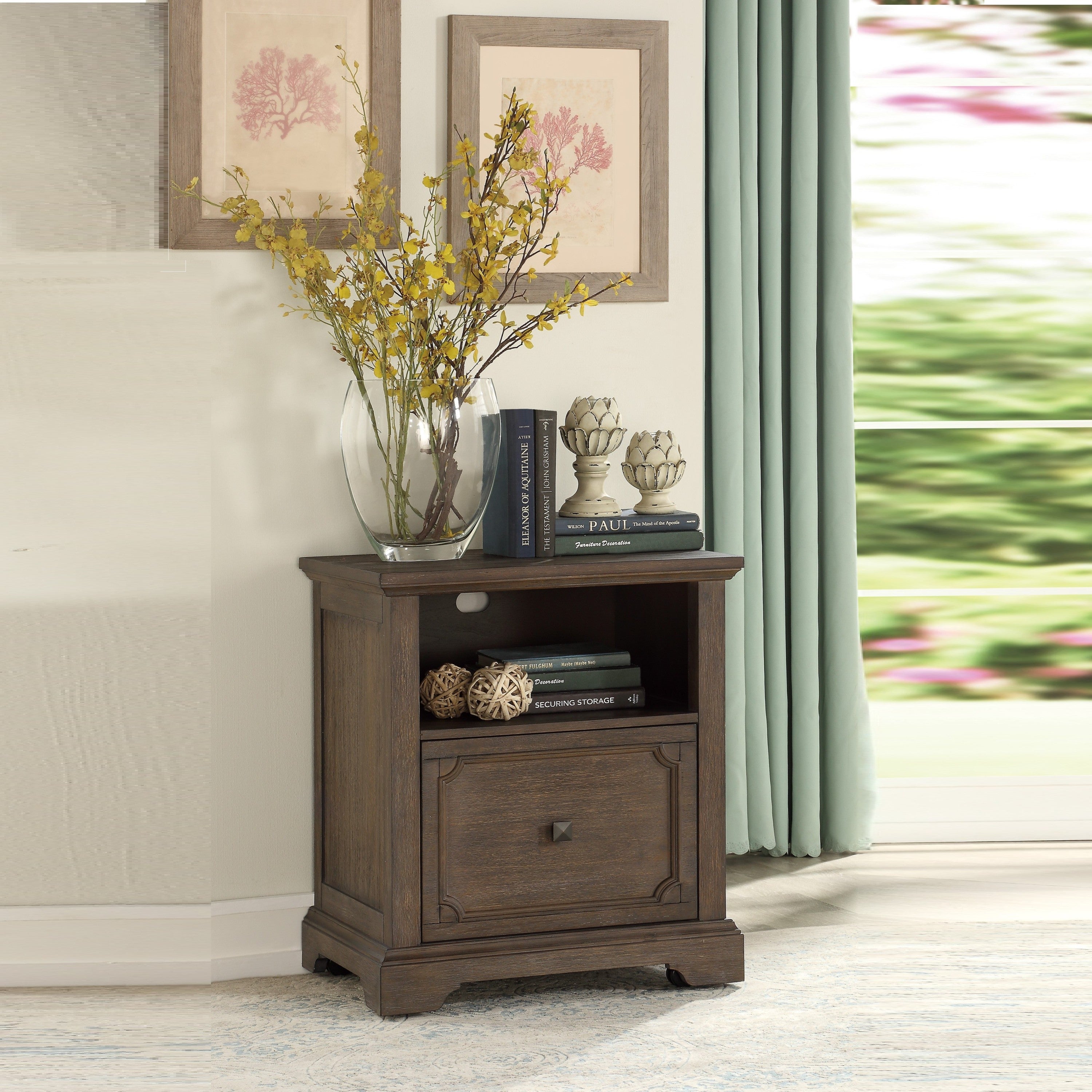 Dark Oak Finish 1pc File Cabinet with Storage Drawer Shelf Casters Movement Wooden Furniture | Premium Home Decor - Grand Gol