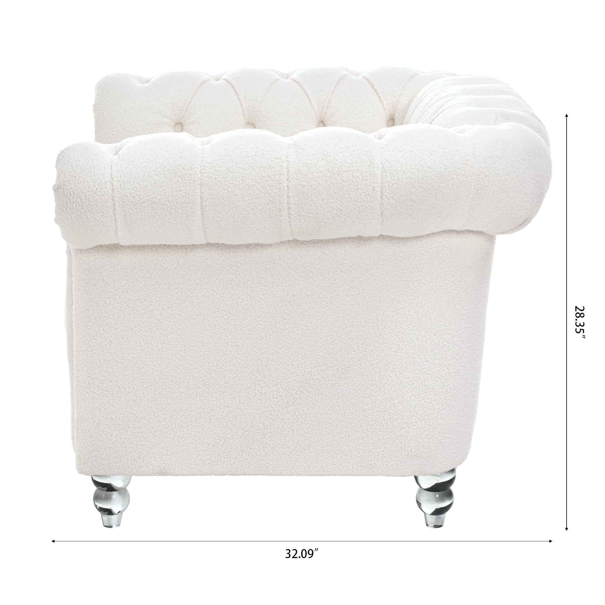 Modern Teddy Velvet 1 Seater Sofa for Living Room, White, Acrylic Legs, 38.98'W x 32.09'D x 28.35'H - Grand Goldman Shop