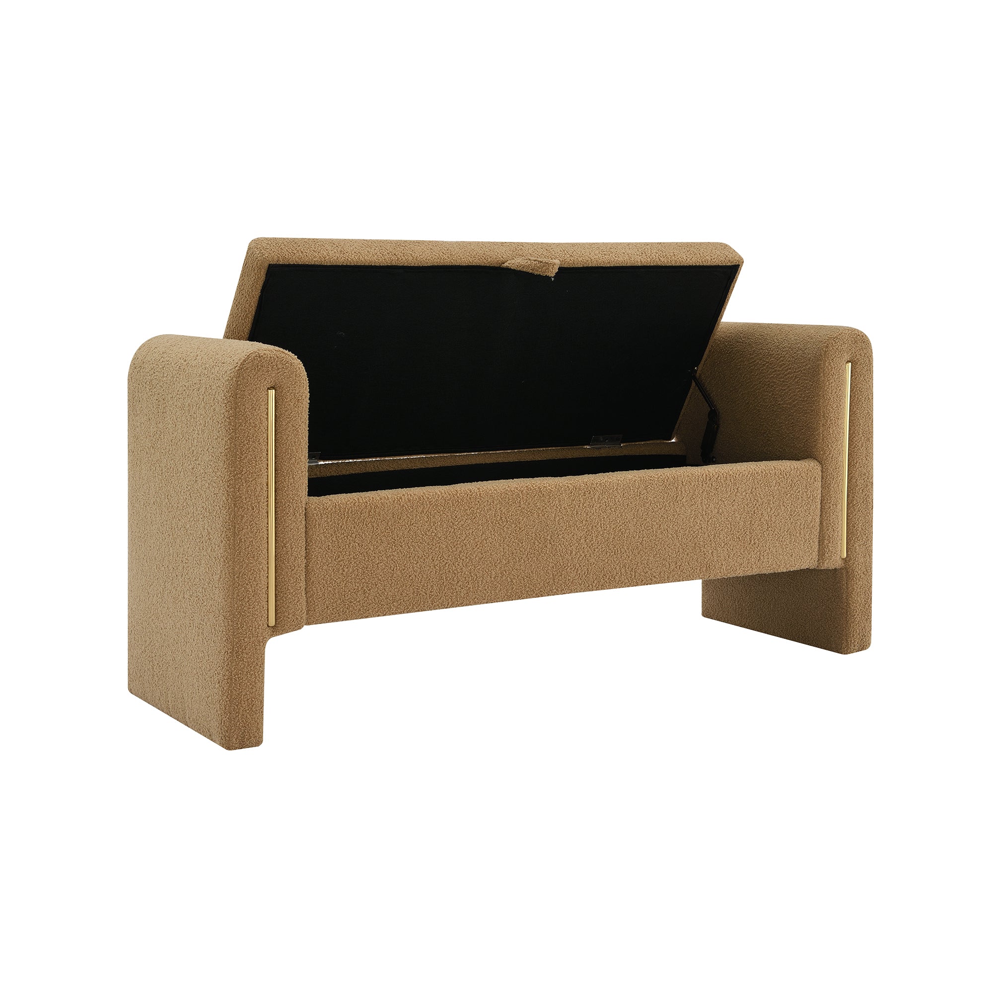 Modern Teddy Bed End Bench with Arms and Storage, Upholstered Foot Rest Stool, Coffee Color, Plywood, 52.3' Length - Grand Goldman Shop