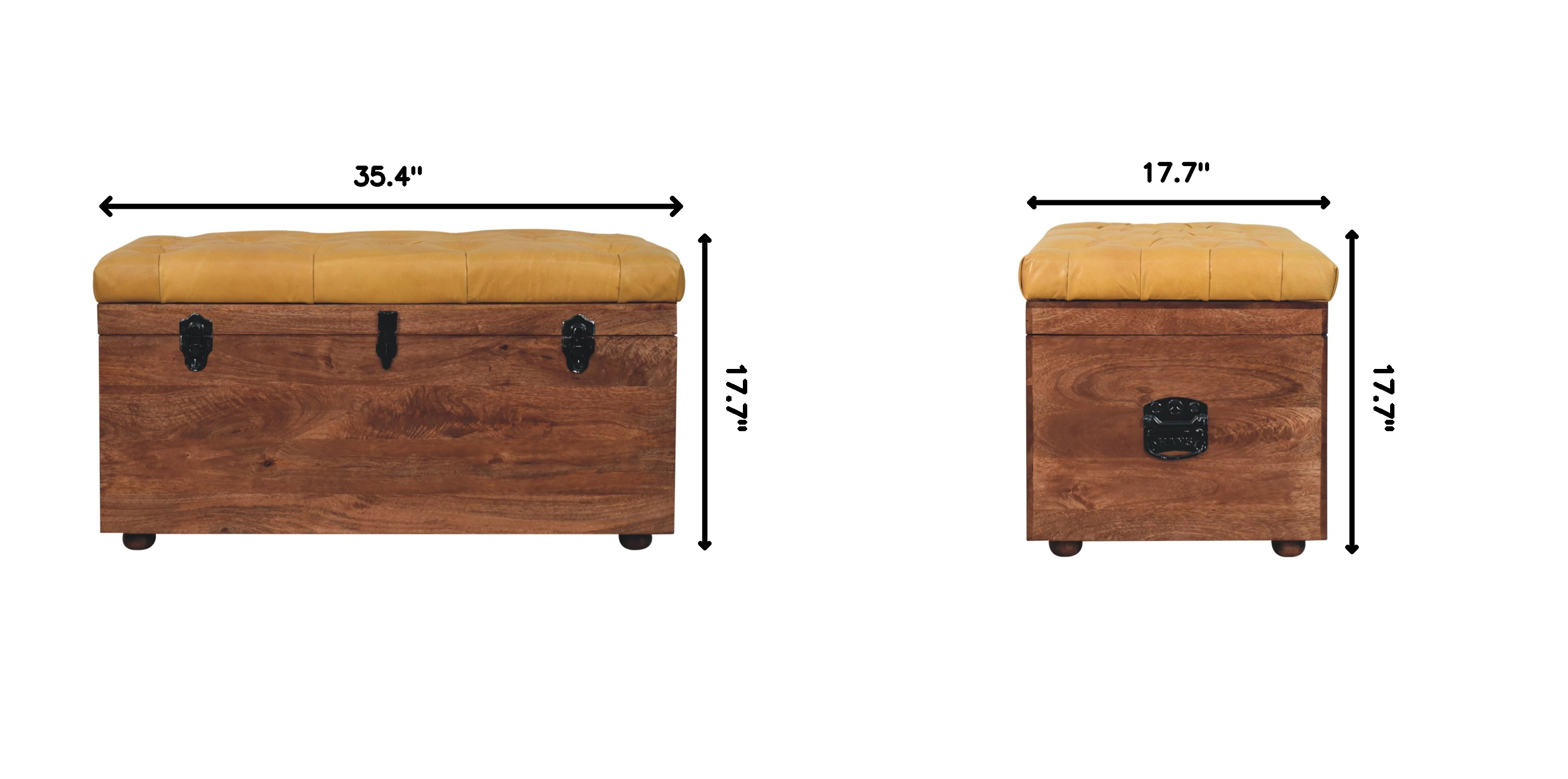Solid Wood Buffalo Hide Honey Caramel Storage Trunk, Leather Upholstered, Yellow and Brown - Grand Goldman Shop