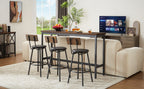Long Bar Table Set with 3 PU Upholstered Bar Stools, Industrial Bar Table and Chairs for Kitchen Breakfast Table, Living Room, Banquet Hall, Rustic Brown and Black, 63″L x15.7'W x 37.5'H - Grand Goldman Shop