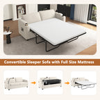 Beige Corduroy Sleeper Sofa Loveseat with Full Size Mattress, USB Ports, Cup Holders, Side Pockets, Phone Holder - Grand Goldman Shop