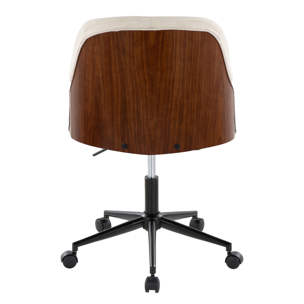 Contemporary Office Chair in Black Metal, Walnut Wood, and Cream Fabric - Grand Goldman