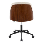 Contemporary Office Chair in Black Metal, Walnut Wood, and Cream Fabric - Grand Goldman