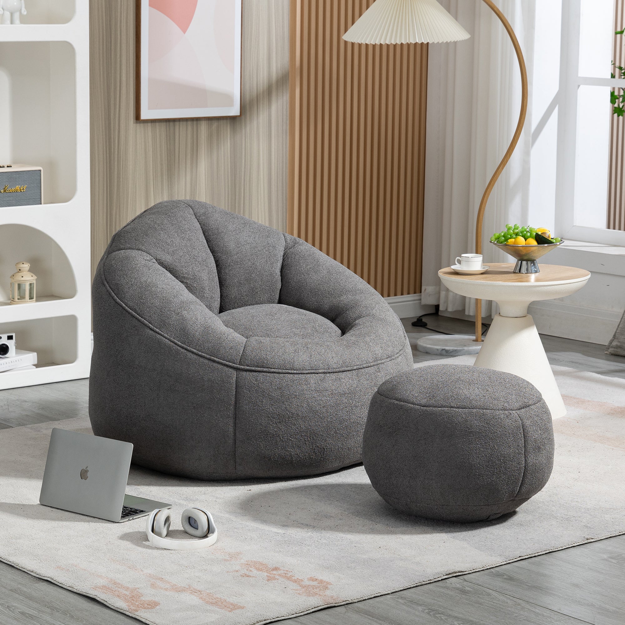 Bedding Bean Bag Sofa Chair with High-Pressure Foam and Footrest, Grey Microfiber - Grand Goldman Shop