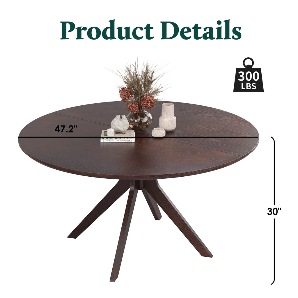 47.2' Solid Wood Round Dining Kitchen Table for 4-6 People with Intersecting Pedestal Base - Grand Goldman Shop