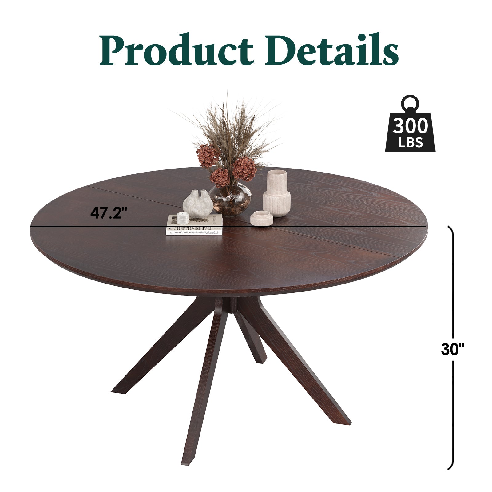 47.2' Solid Wood Round Dining Kitchen Table for 4-6 People with Intersecting Pedestal Base - Grand Goldman Shop