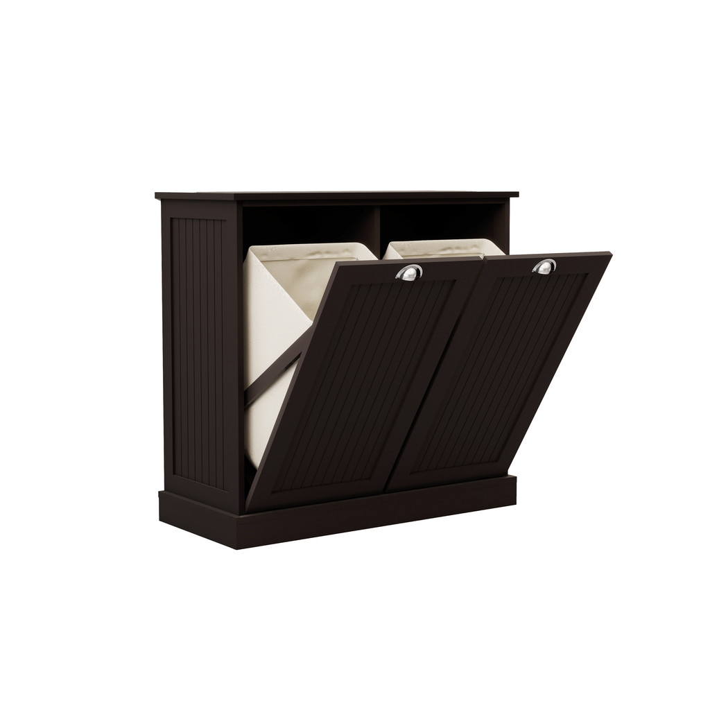 Two-Compartment Tilt-Out Laundry Sorter Cabinet-Black - Grand Goldman Shop