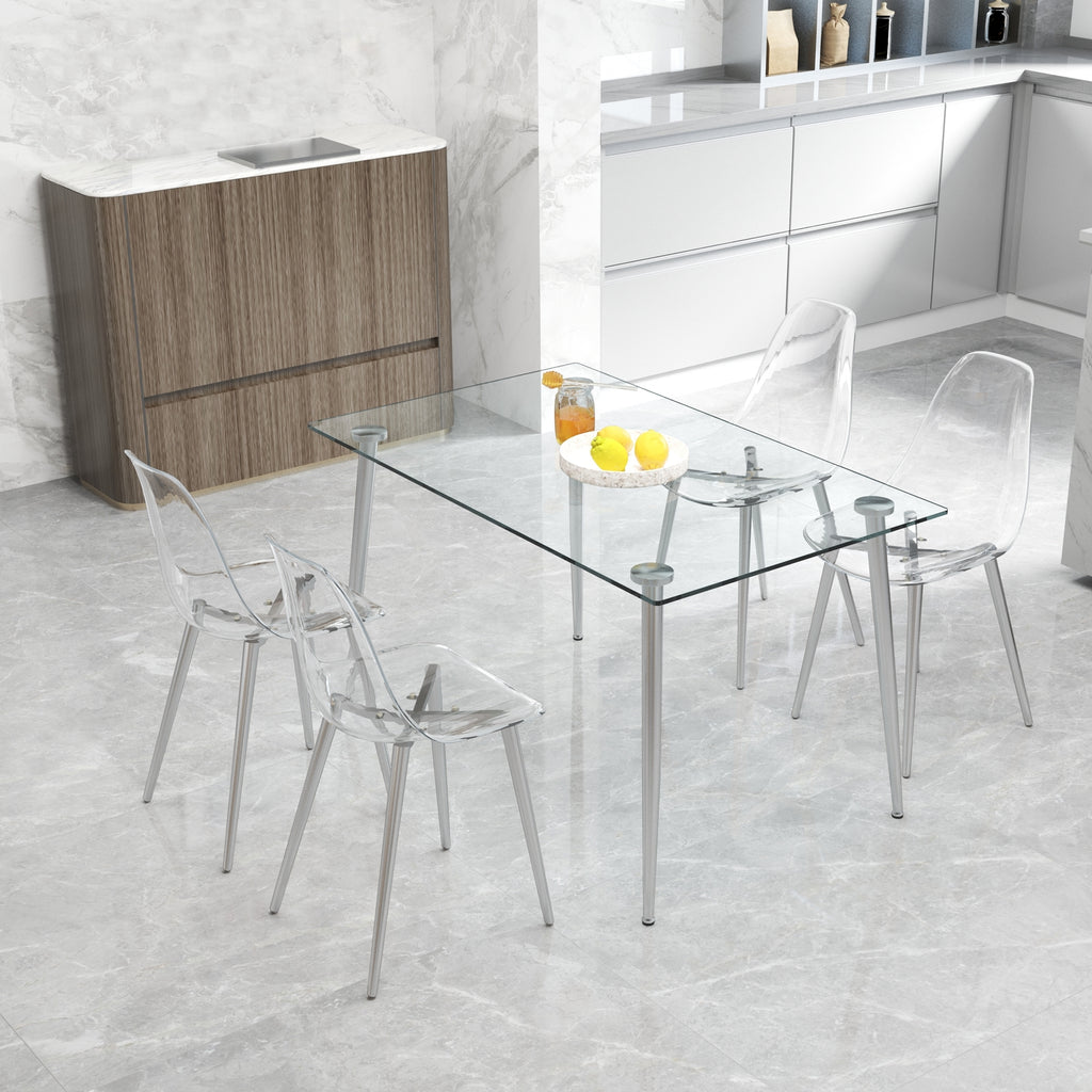 Modern simple transparent dining chair plastic chair armless crystal chair Nordic creative makeup stool negotiation chair Set of 4 and plating metal legW115164140,TW-1200 - Grand Goldman Shop