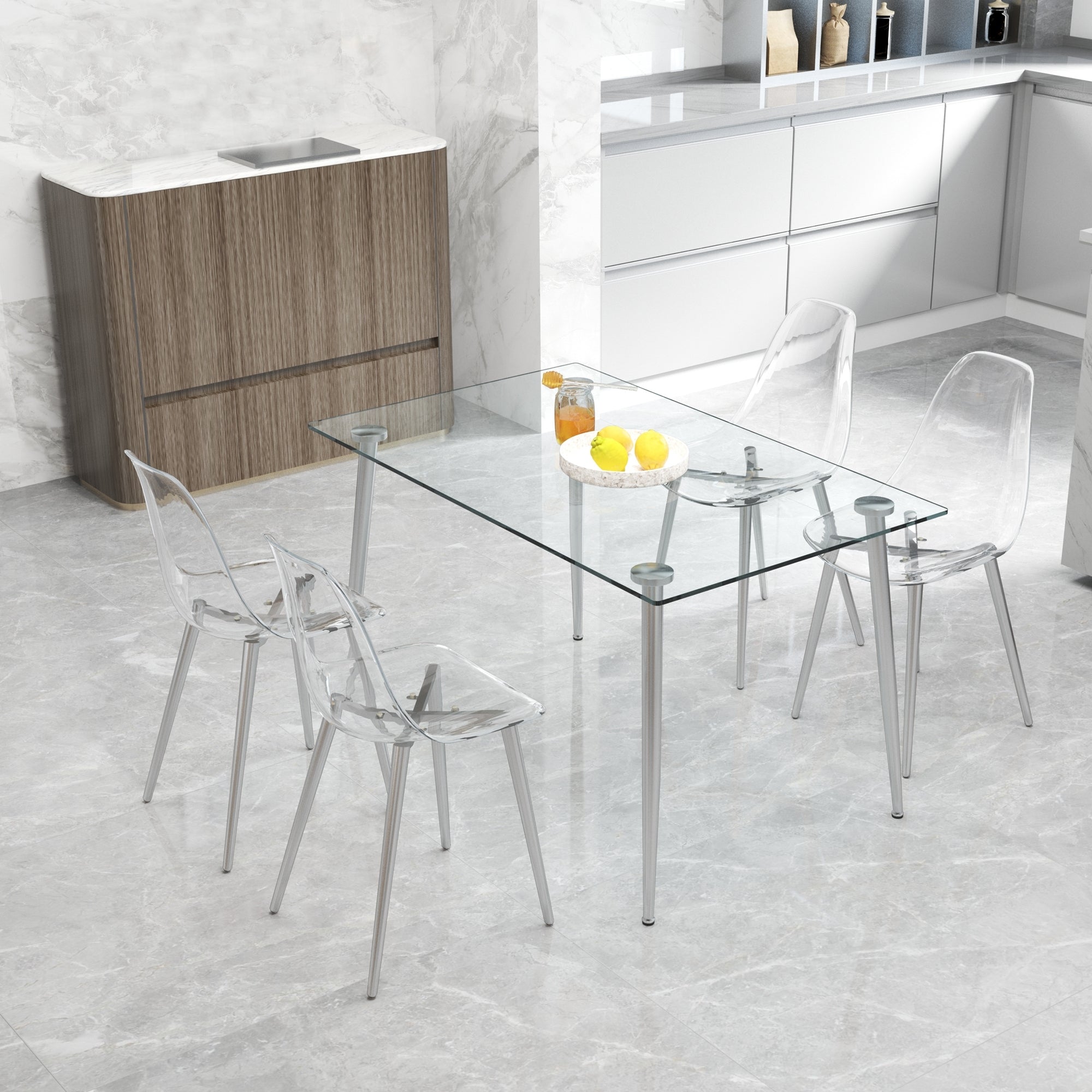 Modern simple transparent dining chair plastic chair armless crystal chair Nordic creative makeup stool negotiation chair Set of 4 and plating metal legW115164140,TW-1200 - Grand Goldman Shop