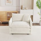 Comfy Deep Single Seat Sofa Upholstered Reading Armchair Living Room Chair White Chenille Fabric , 1 Toss Pillow - Grand Goldman Shop