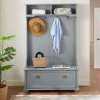 Modern Classic Hall Tree with Shoe Rack Bench and Coat Hooks for Hanging Storage, Entryway Bench with Open Shelves and Shoe Cabinets 40.16'W*18.58'D*64.17'H GRAY - Grand Goldman Shop