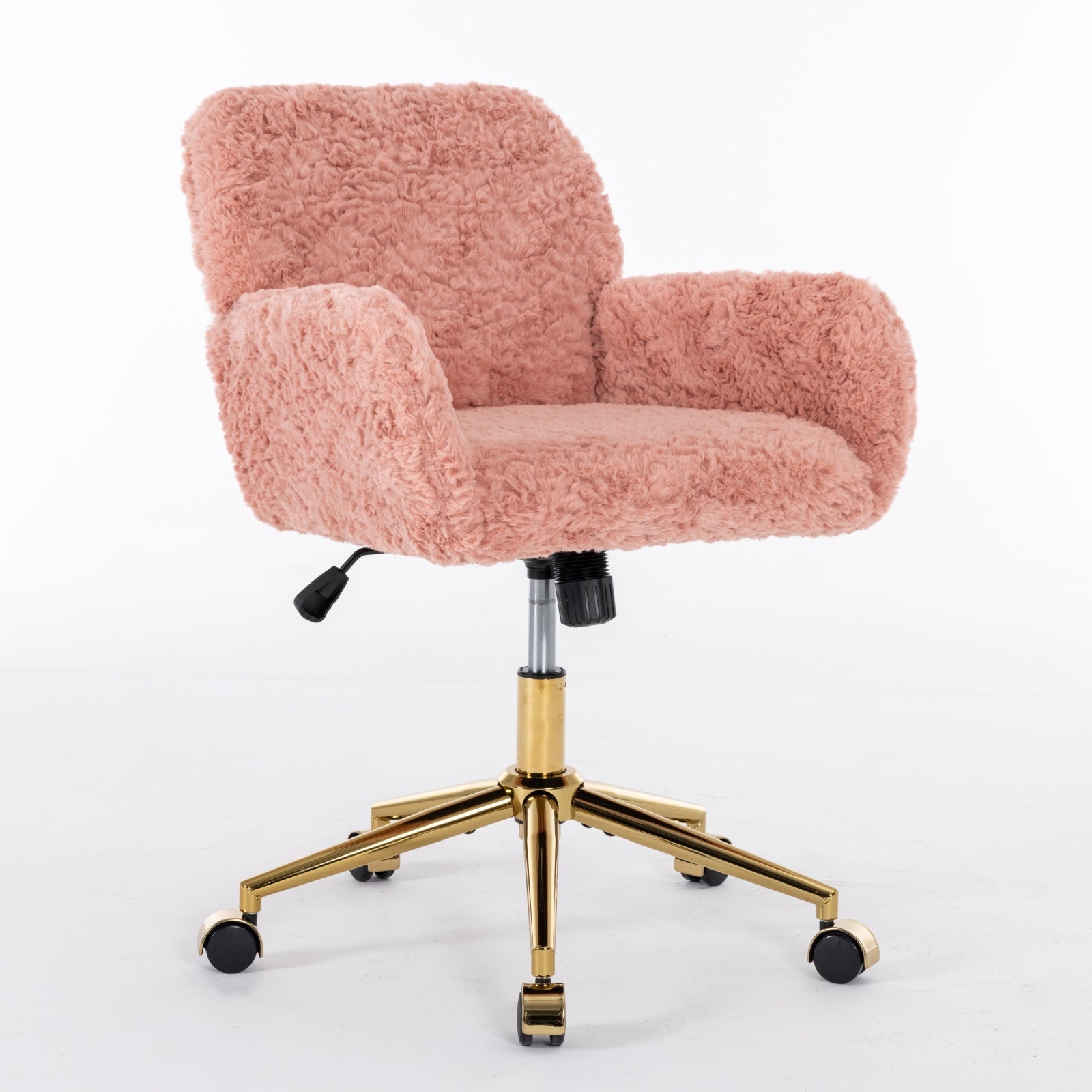 A&A Furniture Office Chair,Artificial rabbit hair Home Office Chair with Golden Metal Base,Adjustable Desk Chair Swivel Offic
