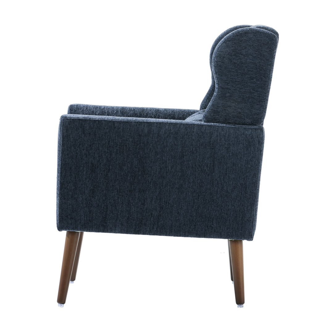 Modern Accent Chair,Chenille Arm Chairs for Living Room,Upholstered Mordern Armchair,Comfy Soft Padded Lounge Chair in Small Space, Bedroom, w/Pillow, Solid Wood Leg (Dark Blue) - Grand Goldman Shop