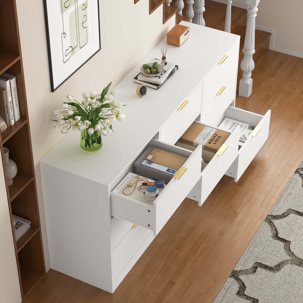 White 9 Drawer Dresser, 63' Large Deep Chest of Drawers, Wooden Dresser Storage Cabinet with 9 Drawers for Bedroom, Long Dressers for Living Room, Hallway - Grand Goldman Shop