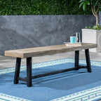 Cloud Outdoor Bench with Acacia Wood Frame and Slat Panel Design, Sandblast Grey and Black - Grand Goldman Shop