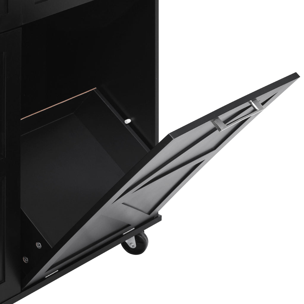 K&K 47.2' Farmhouse Kitchen Island with Drop Leaf, Kitchen Storage Island with Removable Side Racks, Two Drawers, Rolling Kitchen Cart on Wheels with Towel Rack, for Home, Kitchen, Dining Room, Black - Grand Goldman Shop