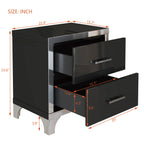 Elegant High Gloss Nightstand with Metal Handle,Mirrored Bedside Table with 2 Drawers for Bedroom,Living Room,Black - Grand Goldman Shop
