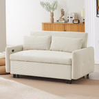 Modern Convertible Pull-out Sofa Bed with USB Ports and Pillows, Beige Corduroy, 57.48 inches - Grand Goldman Shop