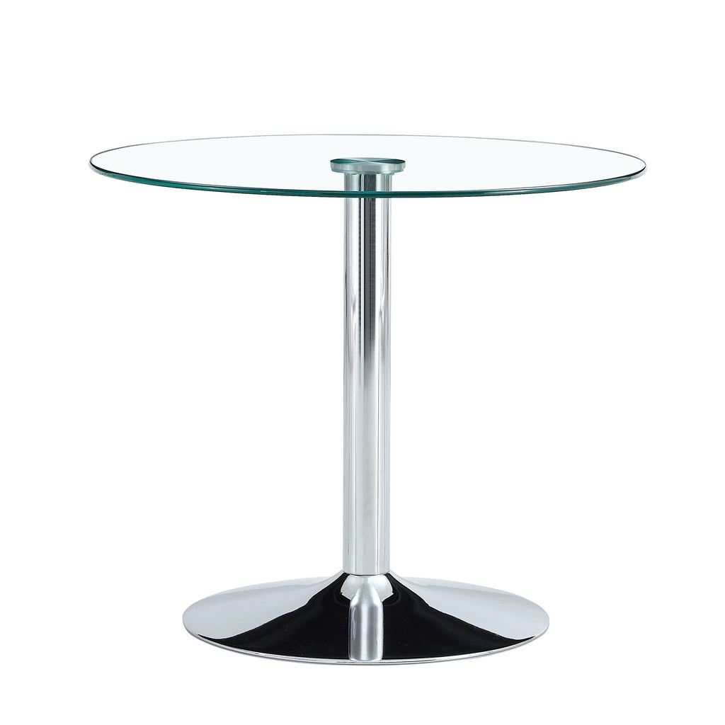 Modern Minimalist Circular Glass Dining Table with Electroplated Silver Metal Legs, 35-Inch Diameter - Grand Goldman Shop