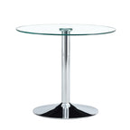 Modern Minimalist Circular Glass Dining Table with Electroplated Silver Metal Legs, 35-Inch Diameter - Grand Goldman Shop