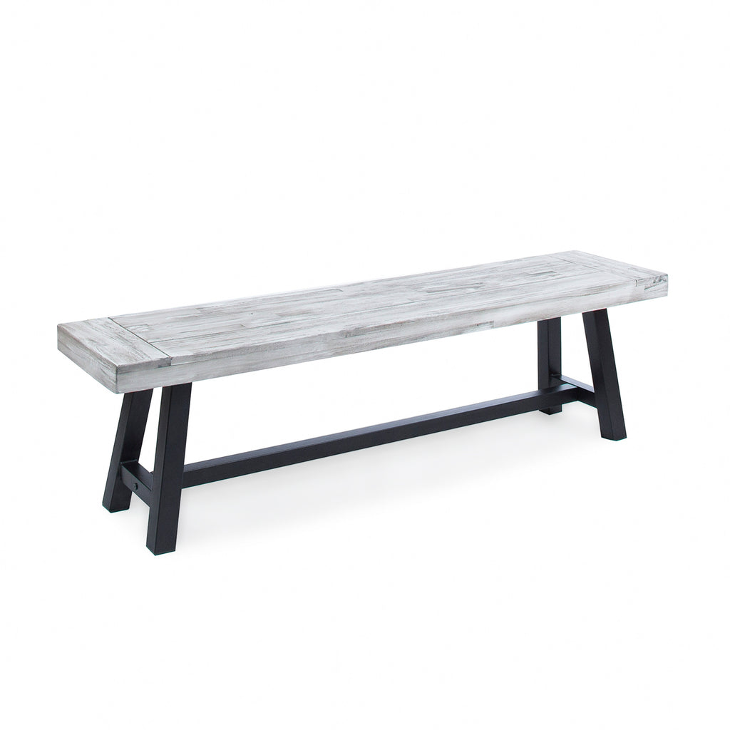 Tranquilizer Outdoor Acacia Wood Bench with Slat Panel Design, Sandblasted Light Gray + Black - Grand Goldman Shop