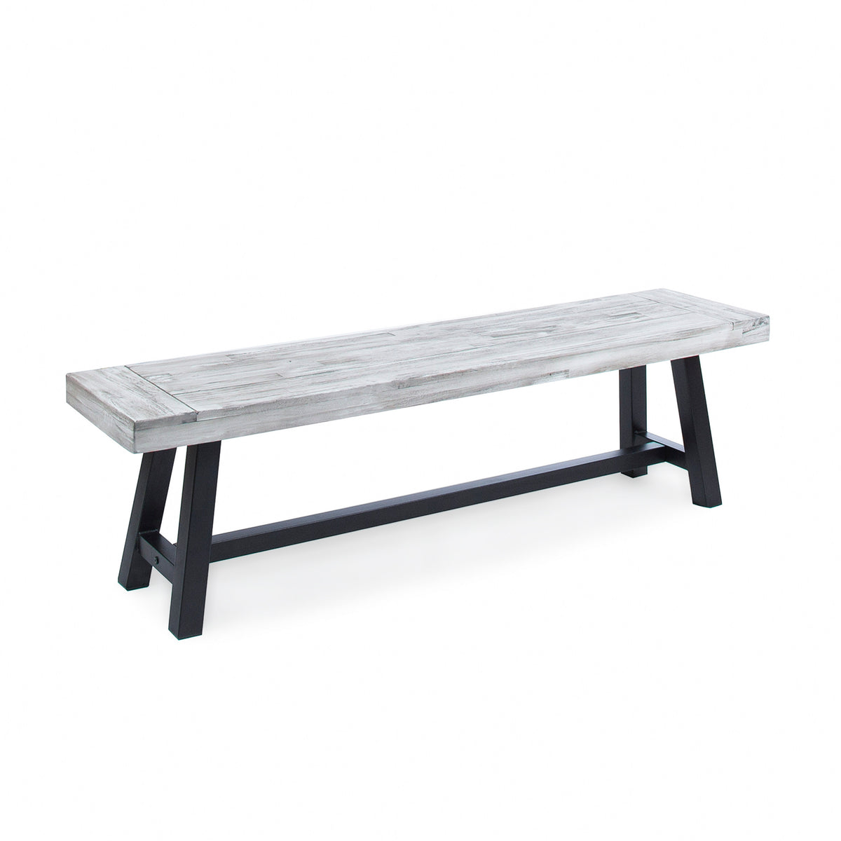 Tranquilizer Outdoor Acacia Wood Bench with Slat Panel Design, Sandblasted Light Gray + Black - Grand Goldman Shop