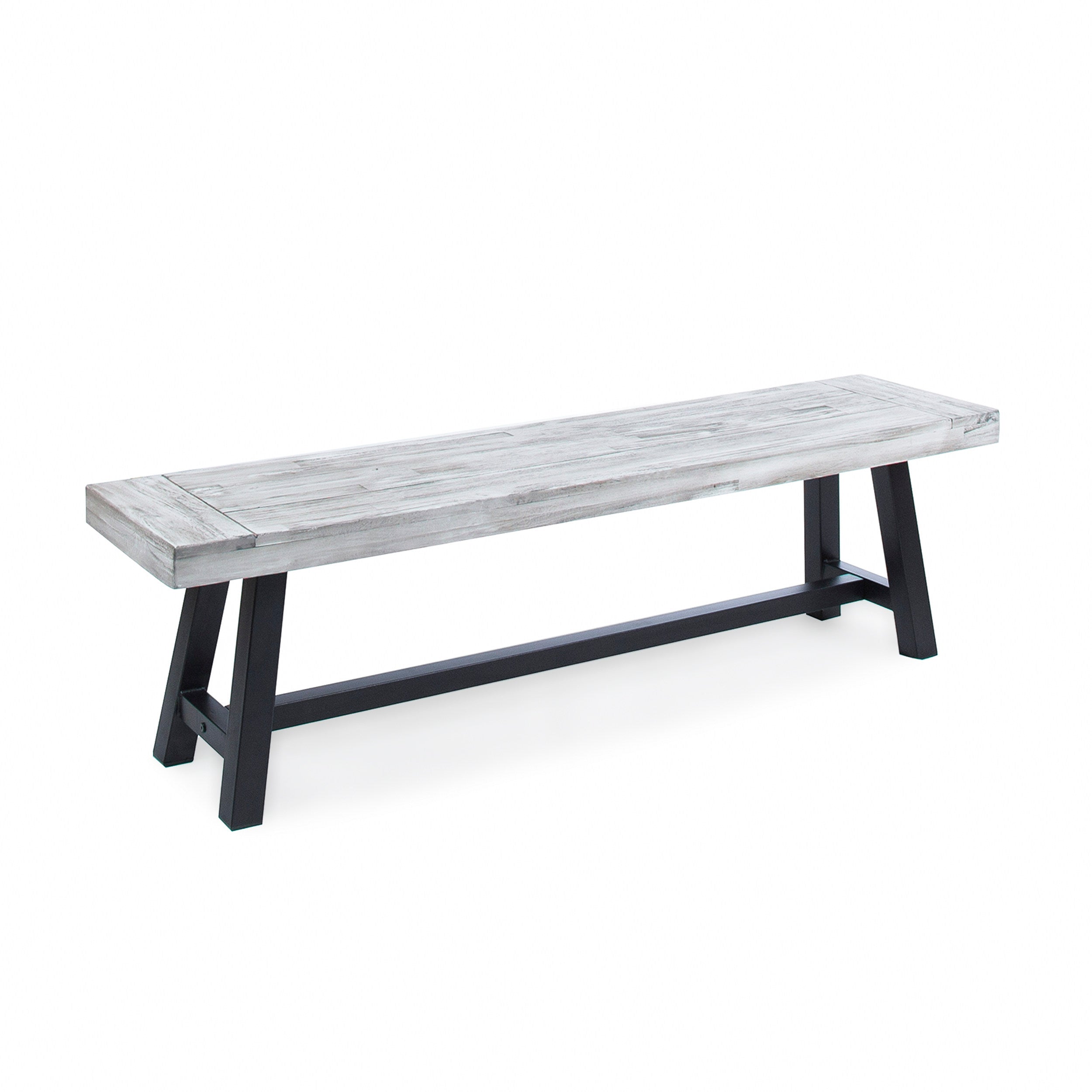 Tranquilizer Outdoor Acacia Wood Bench with Slat Panel Design, Sandblasted Light Gray + Black - Grand Goldman Shop