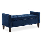 Upholstered Tufted Button Storage Bench with nails trim,Entryway Living Room Soft Padded Seat with Armrest,Bed Bench -Navy - Grand Goldman Shop