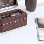 8' Long Tempered Glass and Leather 4-Slot Watch Display Case, Brown - Grand Goldman Shop