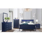 Charlston Sleigh Style 5-Piece Bedroom Set with LED Headboard in Blue Solid Wood and MDF - Grand Goldman Shop
