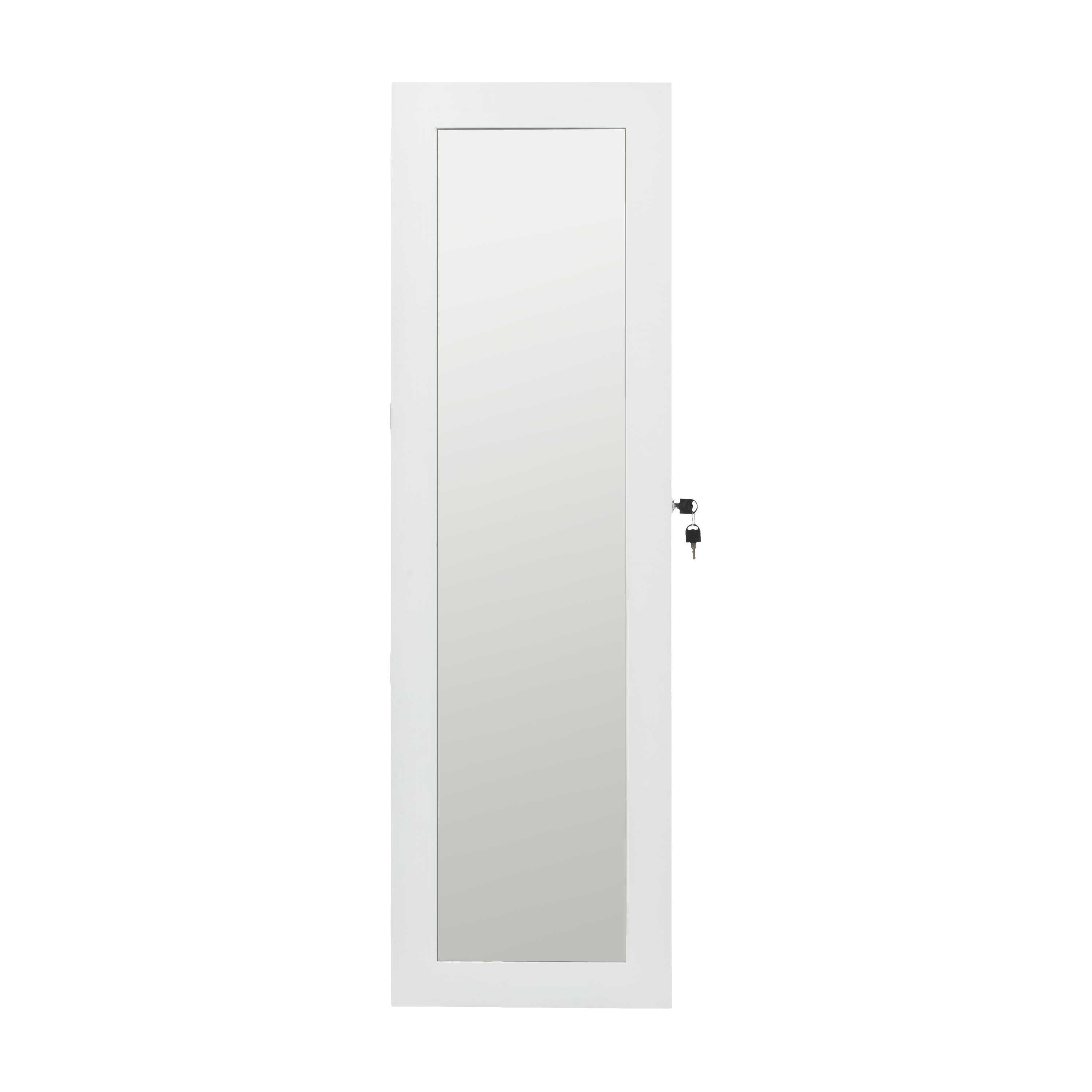 White Solid Wood Jewelry Armoire Organizer with Full-Length Mirror, Wall-Mounted Lockable Cabinet with LED Light, 47.5x14.3 in - Grand Goldman Shop
