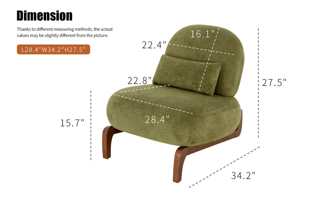 Cute Accent Chair with Solid Wood Legs, Velvet Living Room Chair with Soft Cushion, Cozy Bedroom Chair, Comfy Armless Reading Chair for Apartment, Waiting Room, Balcony (Green) - Grand Goldman Shop