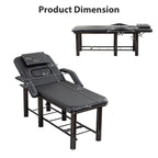 Professional Black Beauty Bed with Removable Headrest & Breast Cushions, Armrests and Storage Shelf for Massage, Facial, Tatt