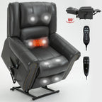 Power Lift Recliner Chair Heat Massage Dual Motor Infinite Position Up to 350 LBS, Faux Leather, Heavy Duty Motion Mechanism with USB Ports, Grey - Grand Goldman Shop