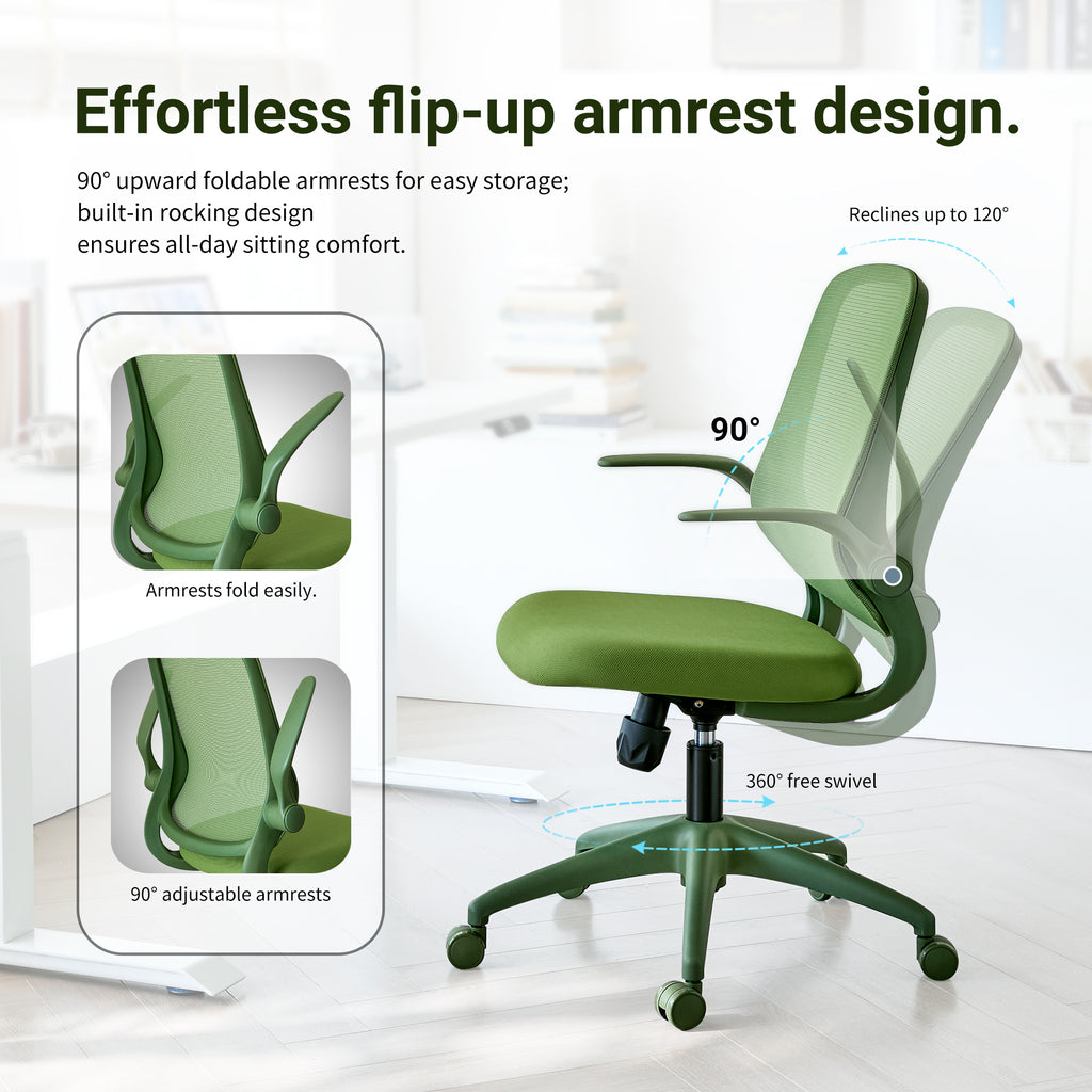 Ergonomic Color Office Chair 350LBS, Home Office, Mesh Back, Integrated Molded Foam, Comfortable Sitting, Flipping Armrest, F