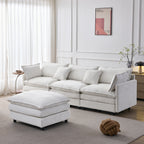 105' Modular Sectional Couch,Upholstered Soft Chenille Fabric Sofa,3 Seater with Ottoman L Shape Sofa Beige - Grand Goldman Shop