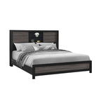 Urban Farmhouse King Size Bed with Bookcase, Dark Gray and Black, Solid Wood and MDF - Grand Goldman Shop