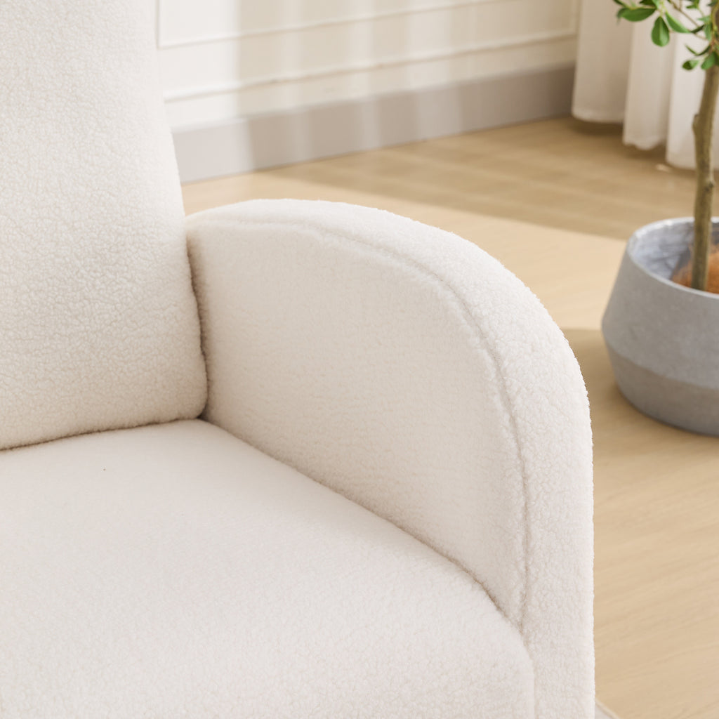 27.2'W Rocking Chair for Nursery, Sherpa Glider Chair with High Back and Side Pocket, Rocking Accent Armchair with Rubber Wood Legs for Living Room/Bedroom.Ivory - Grand Goldman Shop