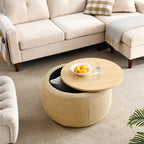 Round Storage Ottoman, 2 in 1 Function, Work as End table and Ottoman, Natural (25.5'x25.5'x14.5') - Grand Goldman Shop