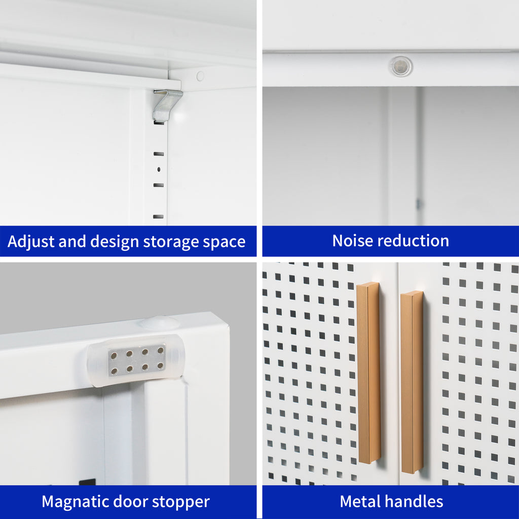 NO LOCK, Metal Storage Cabinet with 2 Doors and 2 Adjustable Shelves, Steel Storage Cabinet, Metal File Cabinet for Home Offi