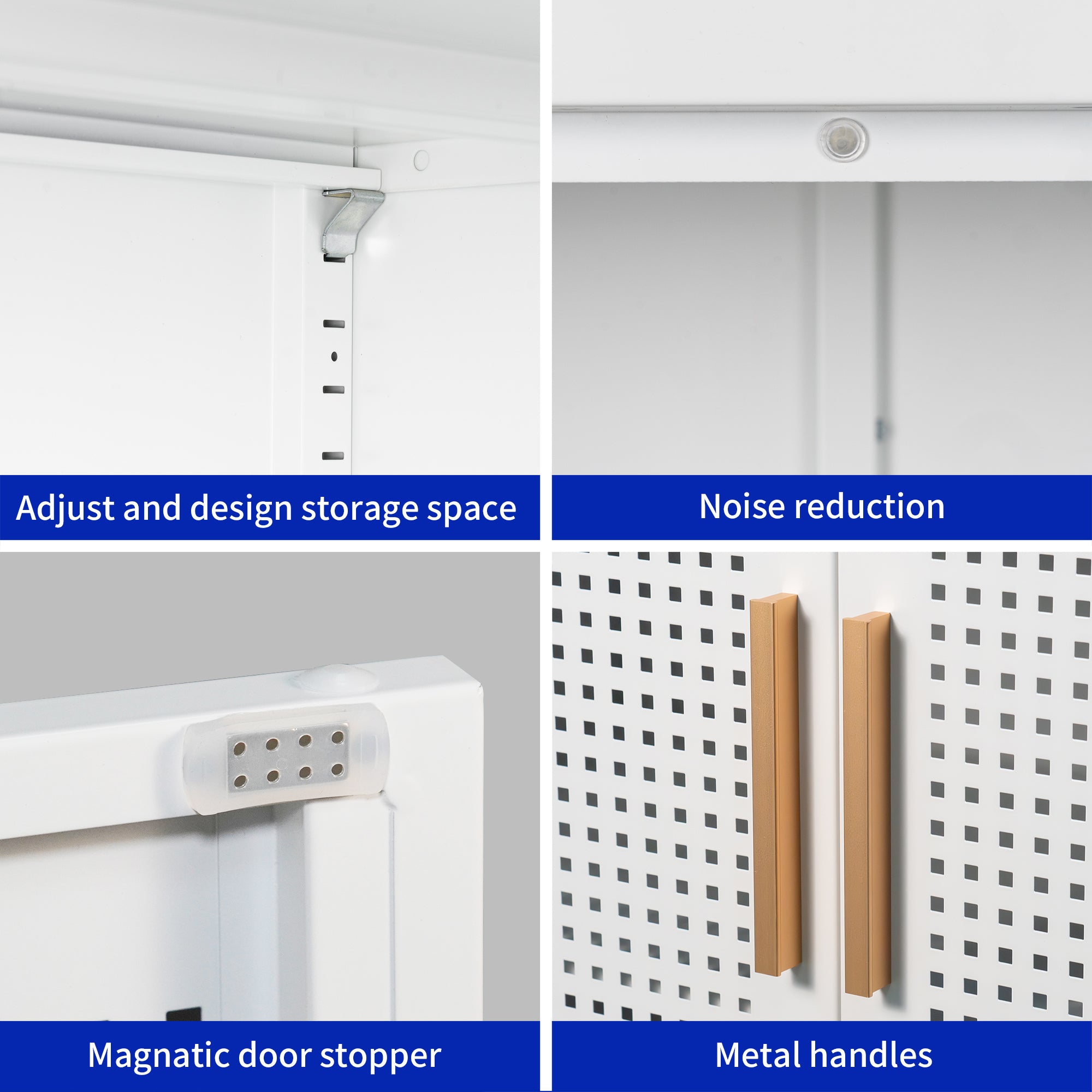 NO LOCK, Metal Storage Cabinet with 2 Doors and 2 Adjustable Shelves, Steel Storage Cabinet, Metal File Cabinet for Home Offi
