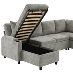 Versatile Light Grey Chenille Sectional Sofa Bed with Storage, Cup Holders & Charging Ports, 109.9' - Grand Goldman Shop