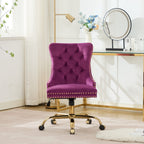 A&A Furniture Office Chair,Modern Velvet Upholstered Tufted Button Home Office Chair with Golden Metal Base,Adjustable Desk C