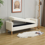 65.35'Wide Upholstered Flip-top Storage Accent Bed Bench, Corduroy Footrest Ottoman with Armrests&Backrest&2 Bolster Pillows Wood Legs for Living Room, End of Bed, Hallway, Entryway Bedroom. Ivory - Grand Goldman Shop