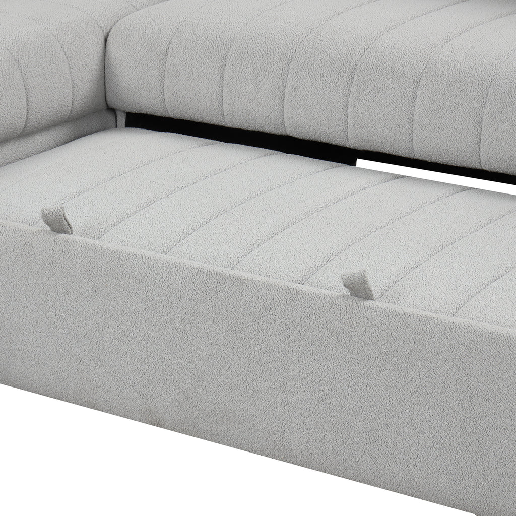 Modern L-shaped Sectional Pull Out Sofa Bed with USB Ports & Storage Ottoman, Gray Jacquard Fabric, 82.6' - Grand Goldman Shop