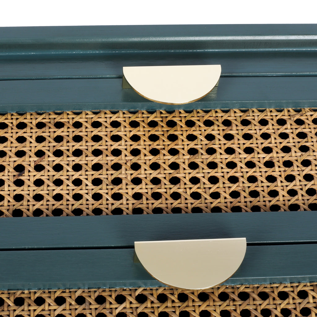 2-Drawer Side Table - Natural Rattan - End Table - Suitable for Bedroom, Living Room, or Study - Green MDF - Grand Goldman Shop